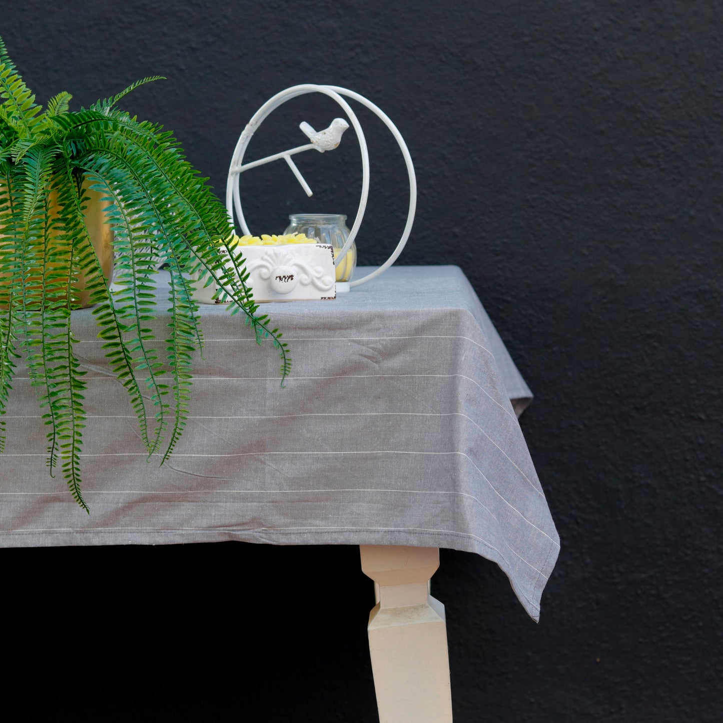 Grey Striped Tablecloth