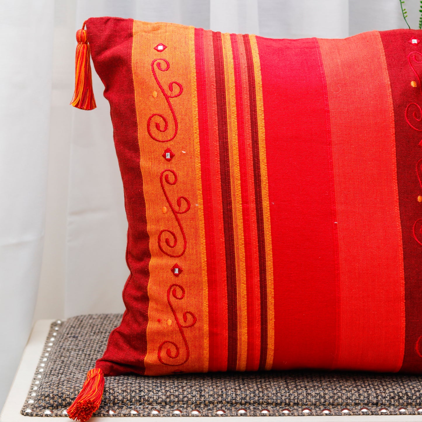 Orange Blossom Cushion Cover (With Tassels)