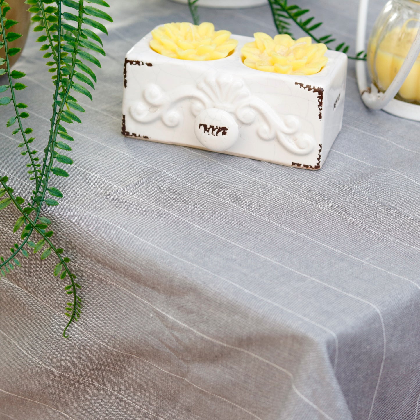 Grey Striped Tablecloth