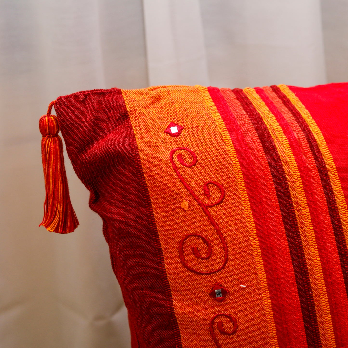 Orange Blossom Cushion Cover (With Tassels)