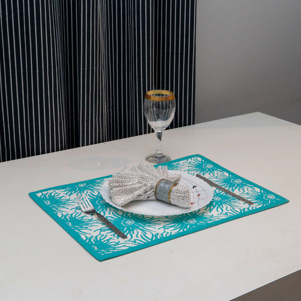 Aqua Blue Floral Cotton Placemat