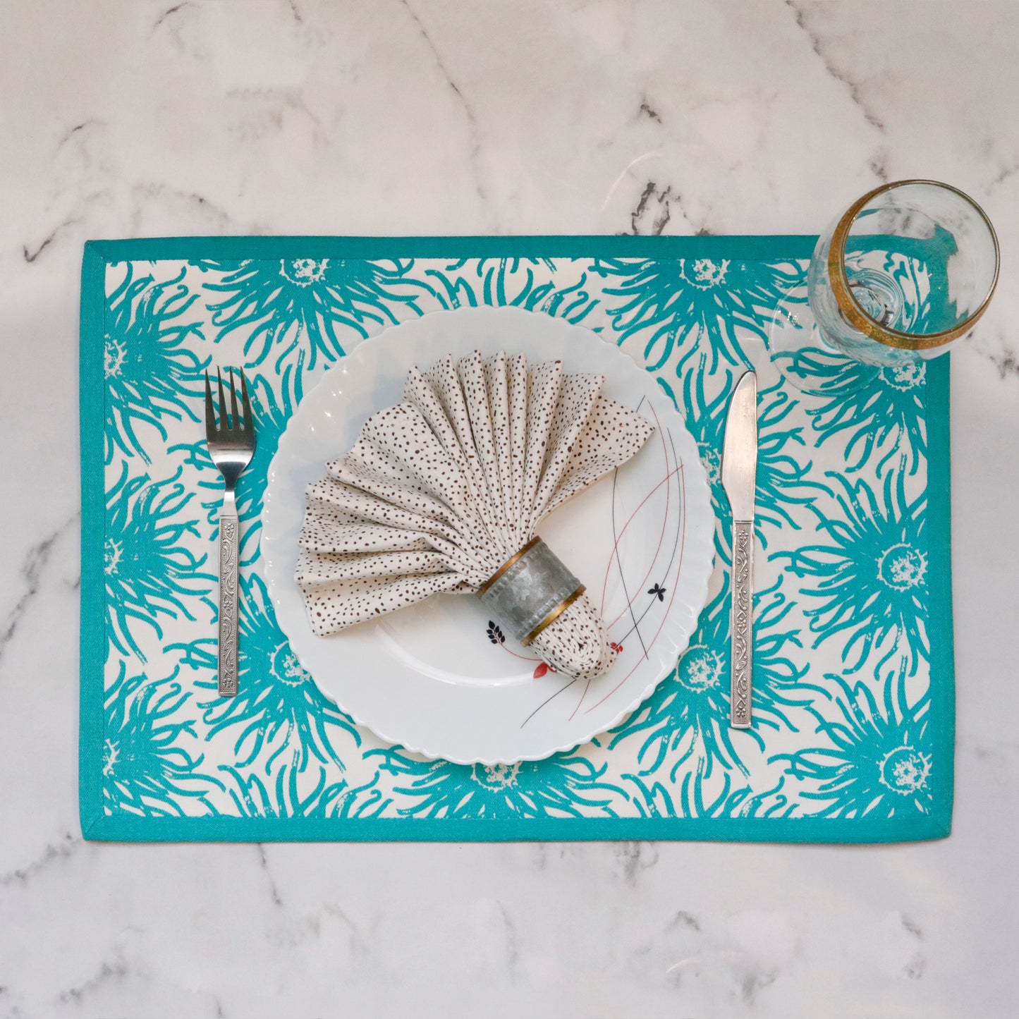 Aqua Blue Floral Cotton Placemat