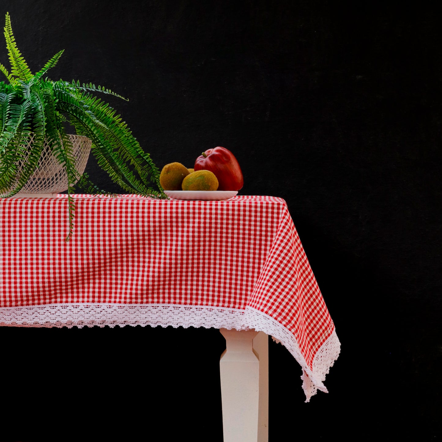 Red Gingham Lace Cotton Tablecloth