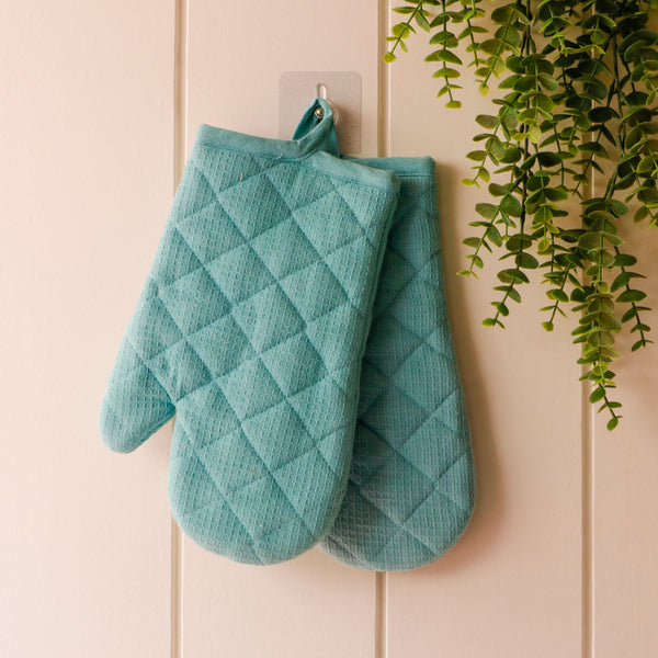 Turquoise Quilted Cotton Oven Mittens
