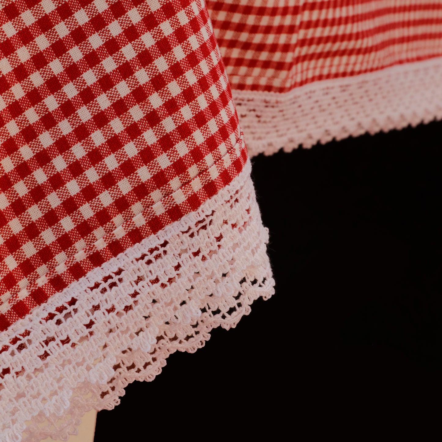 Red Gingham Lace Cotton Tablecloth