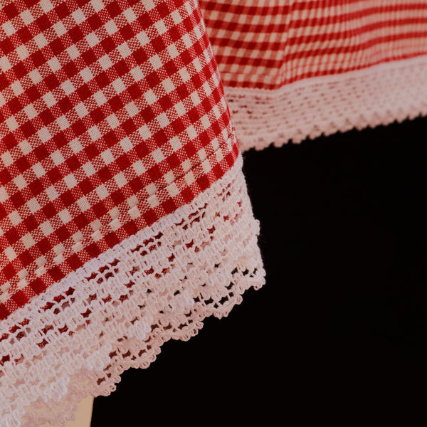 Red Gingham Lace Cotton Tablecloth