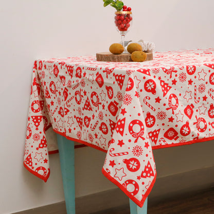 Festive Red & White Christmas Tablecloth – 6-seater