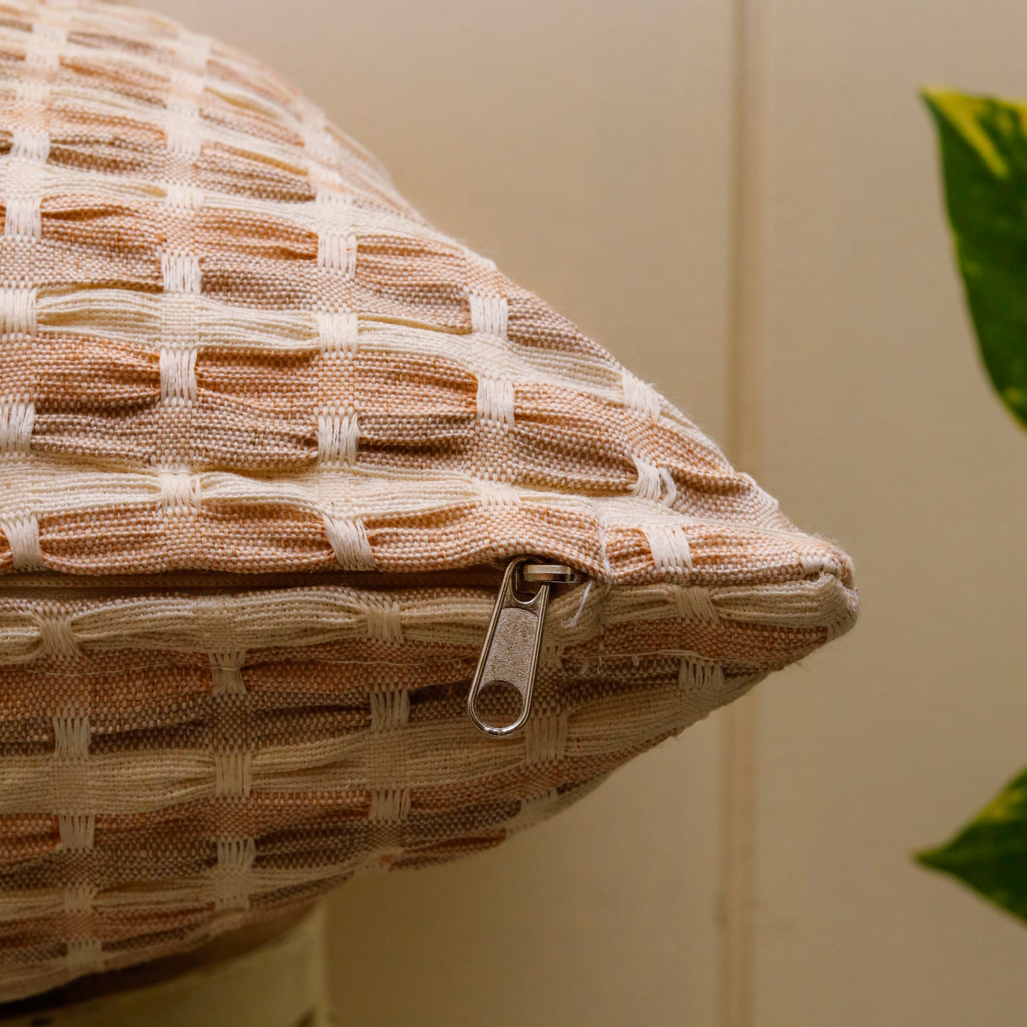 Terracotta Textured Grid Cushion Cover