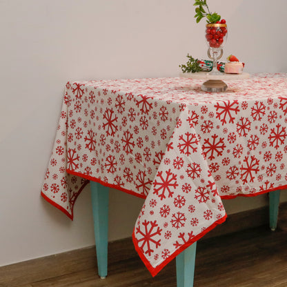 Red Snowflake Cotton Tablecloth – Festive Dining Decor