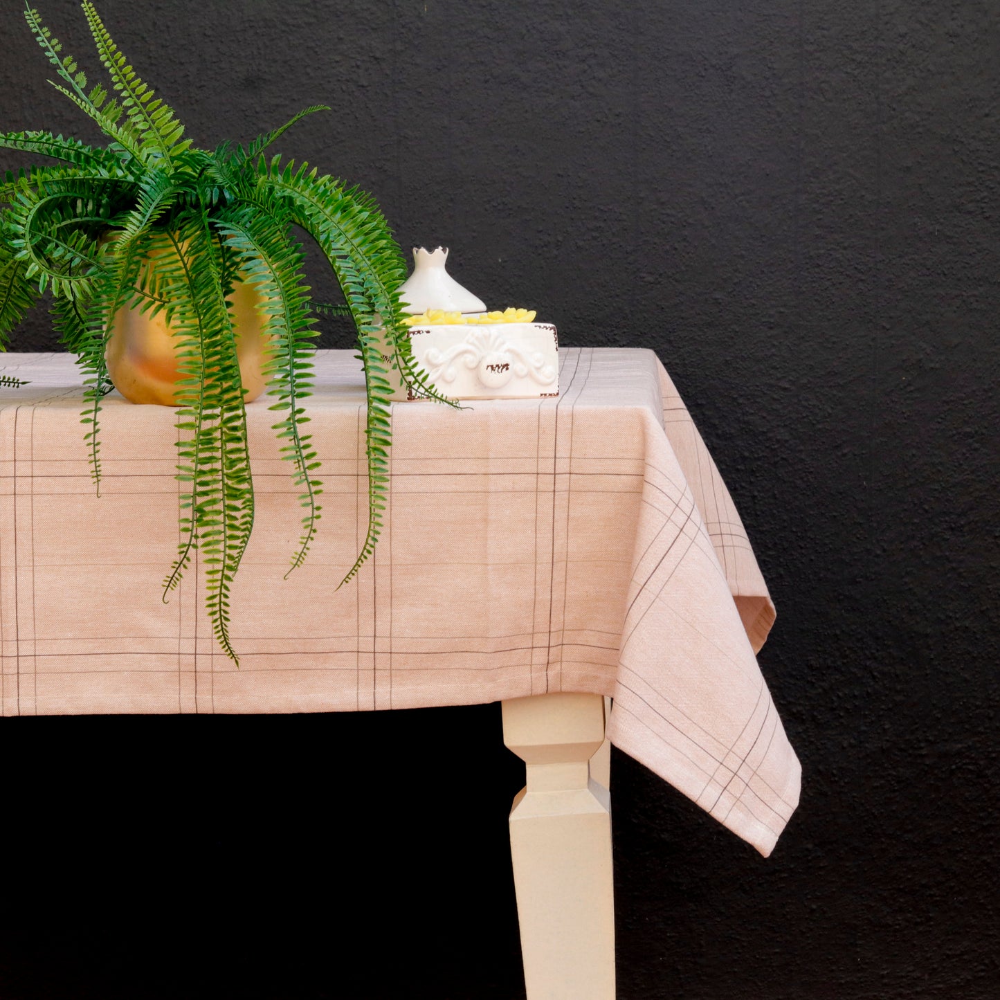 Sand Beige Check Tablecloth