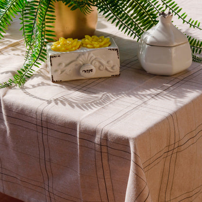 Sand Beige Check Tablecloth