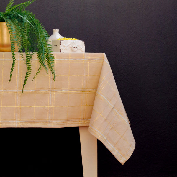 Ivory Gold Grid Tablecloth
