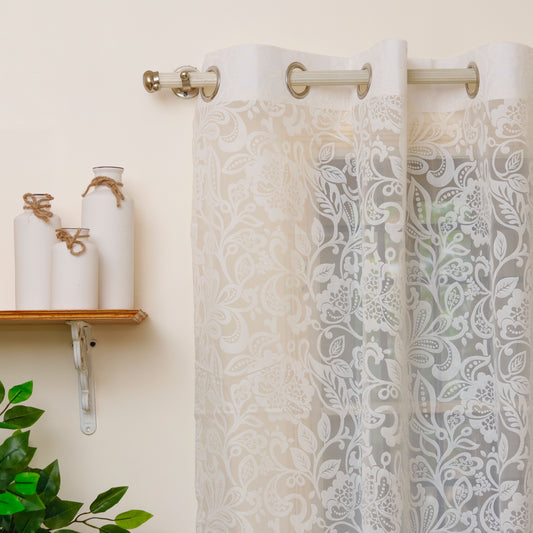 White Floral Sheer Curtain
