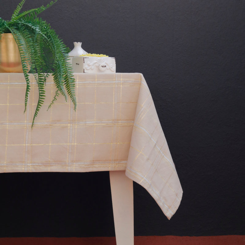 Ivory Gold Grid Tablecloth