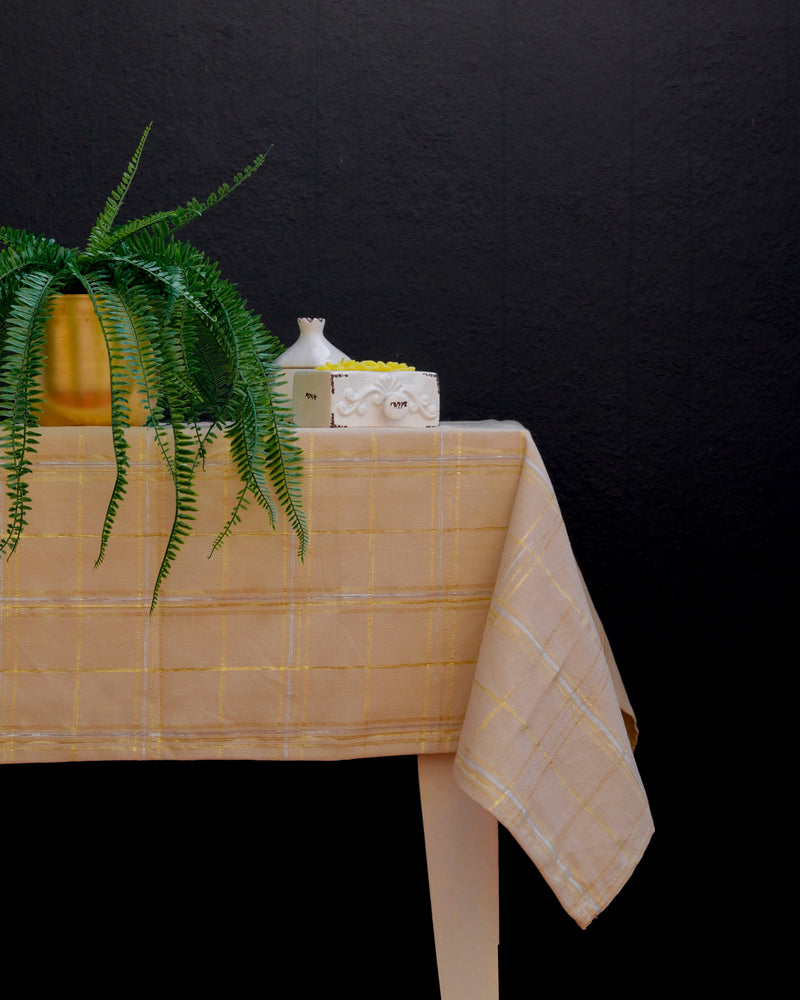 Ivory Gold Grid Tablecloth