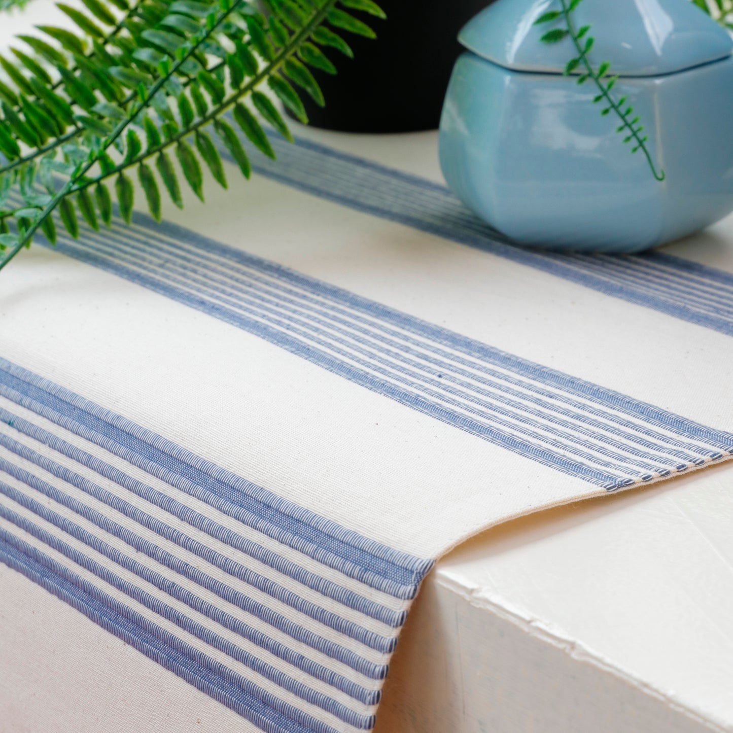 Blooms Striped Cotton Table Runner