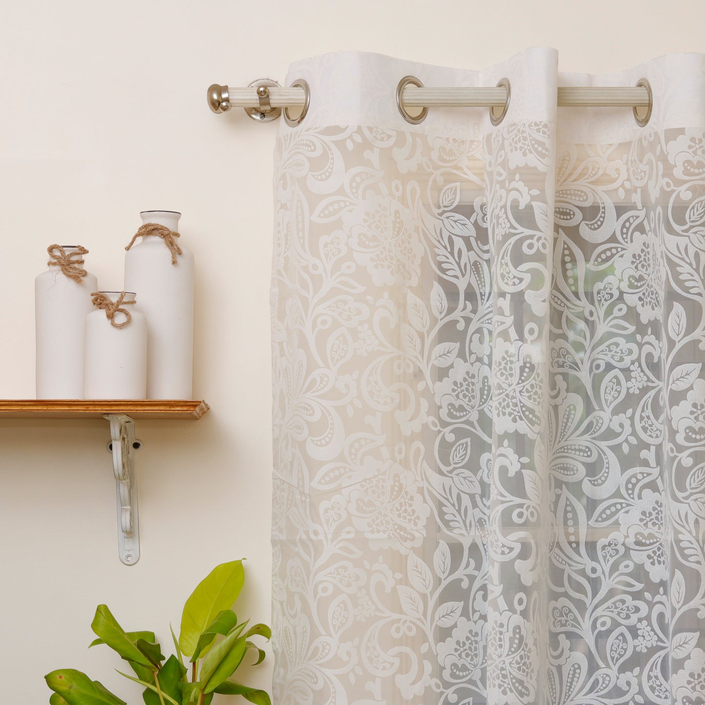 White Floral Sheer Curtain