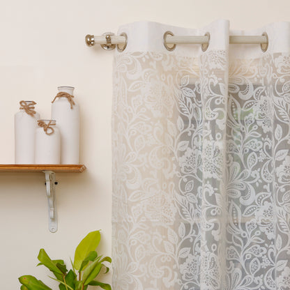 White Floral Sheer Curtain