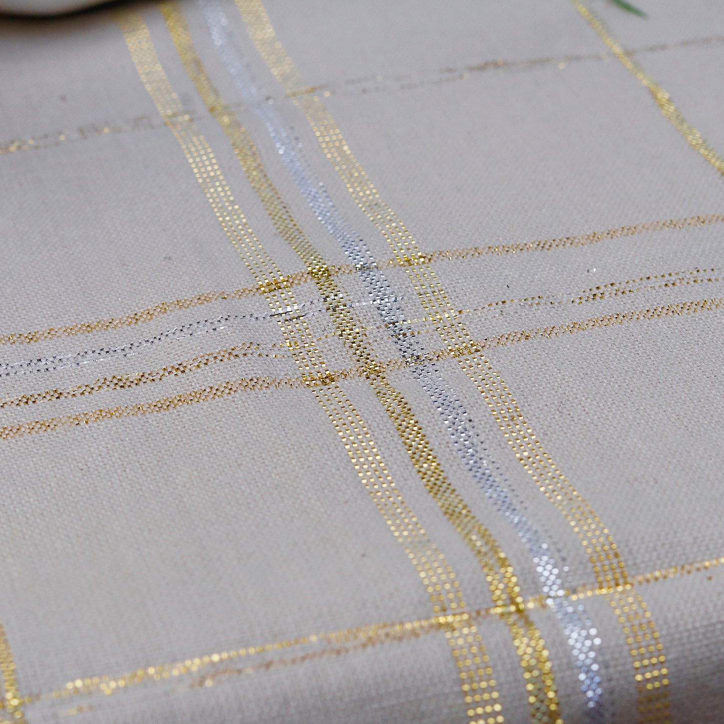 Ivory Gold Grid Tablecloth
