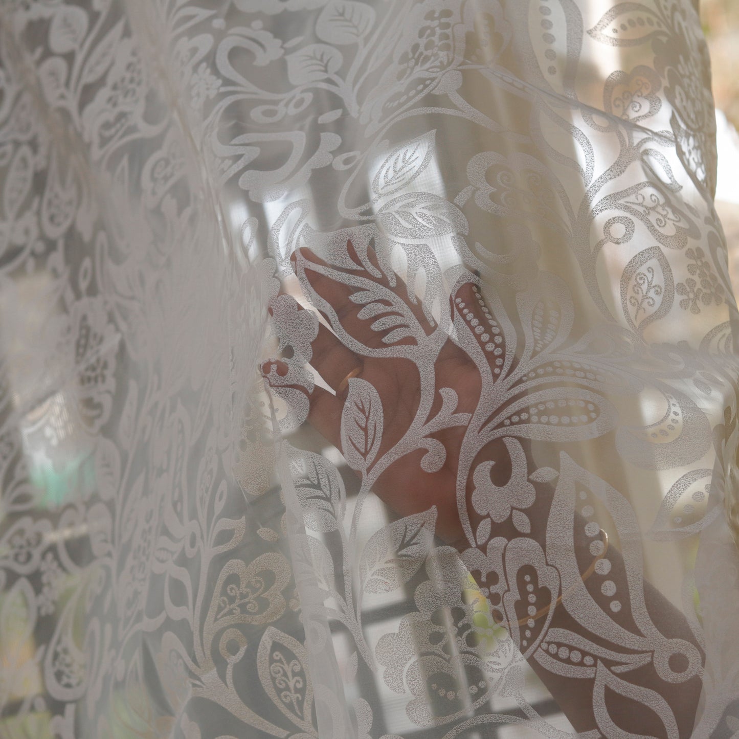 White Floral Sheer Curtain