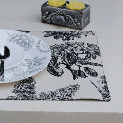 Black Floral Placemats (Set of 6 Placemats)